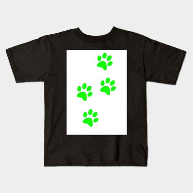 Light Green Pawprints on White Kids T-Shirt by Blue Butterfly Designs 